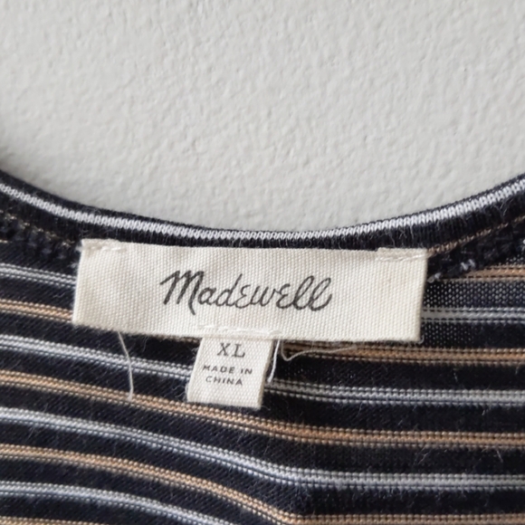 Madewell Striped Scoop Neck Knit Dress Black Tan Women's XL - Picture 4 of 7